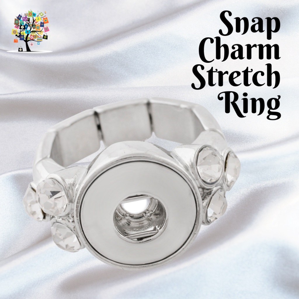 Snap Charm Stretch Ring With Rhinestones